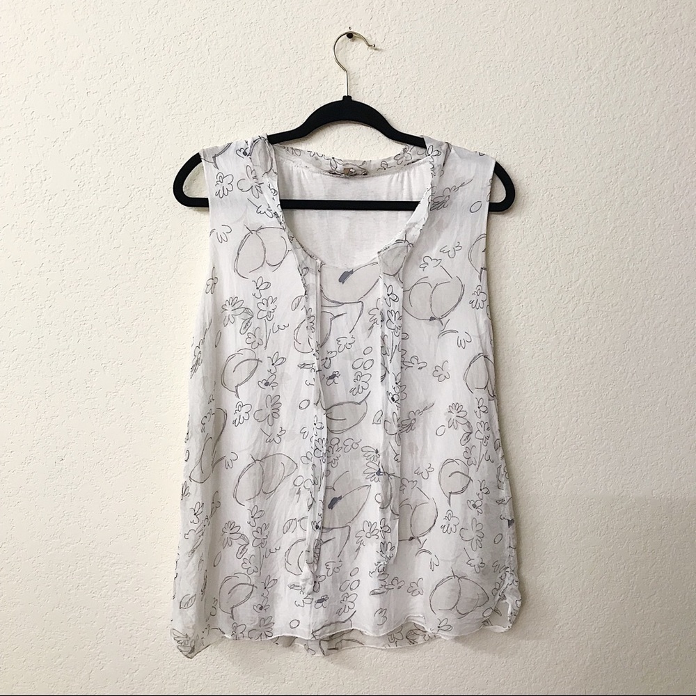 Carla Conti White Floral Sleeveless Blouse